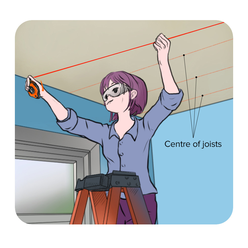 woman marking centre of joists